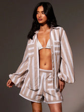 Women Cotton Stripe Pocket Detail Shirt,